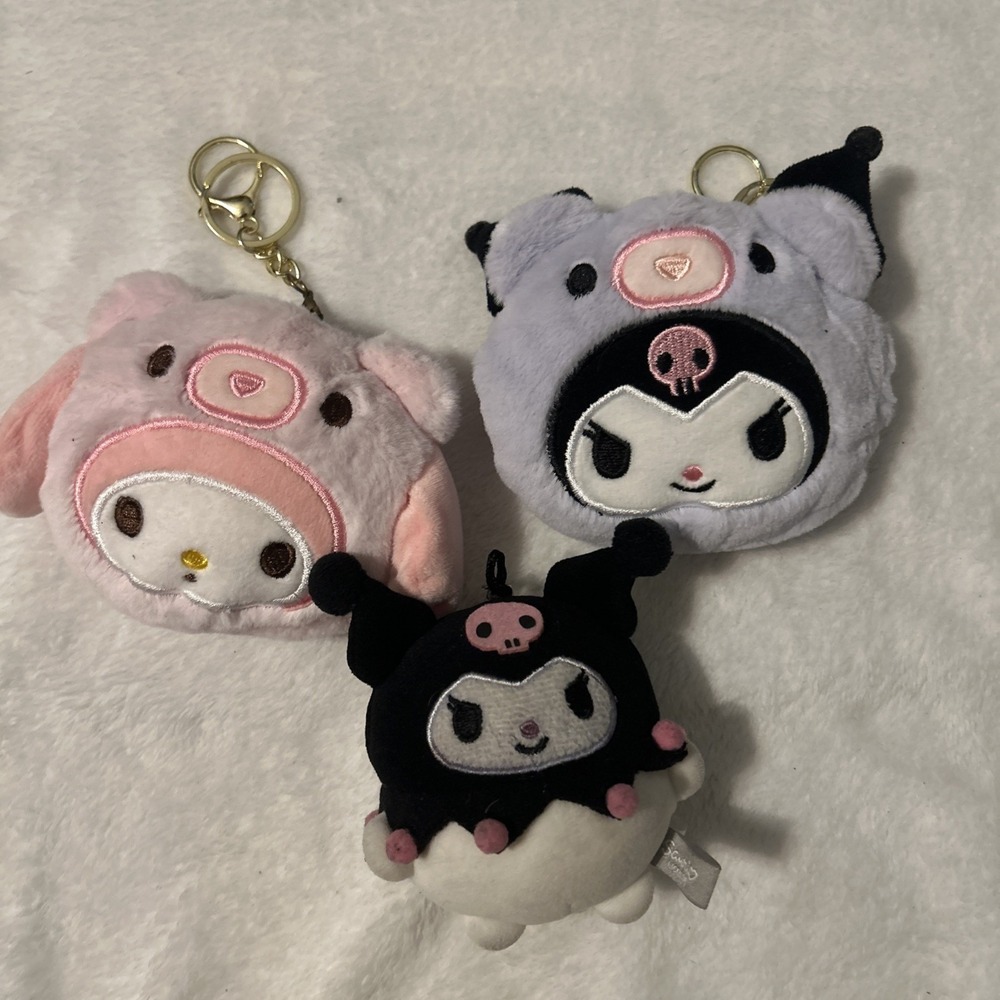 Sanrio Kuromi My Melody Plush Keychain Lot of 3 Kawaii Mini Stuffed Toys